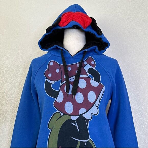 Minnie Mouse Ear Hoodie Blue Pullover Sweatshirt - Picture 3 of 13